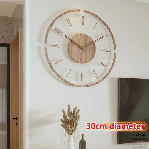 horloge murale silencieuse en bois massif design nordique créatif - vue 11 sur 12