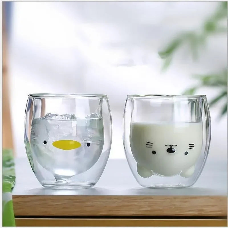 tasse verre double paroi motif animaux 3d mignons