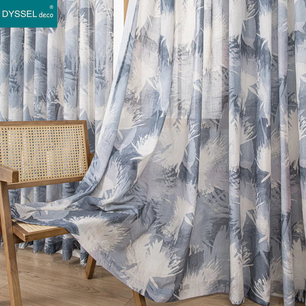 Rideau motif feuilles style naturel pour salon chambre - vue 6 sur 8