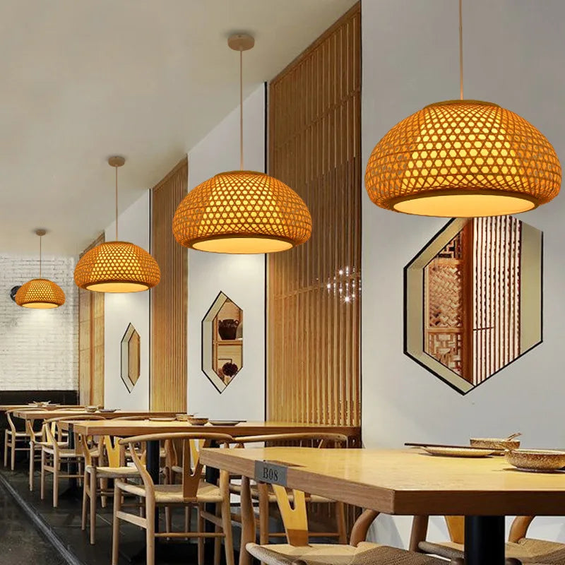 lustre en bambou tricoté à la main suspension décorative pour maison - vue 2 sur 10