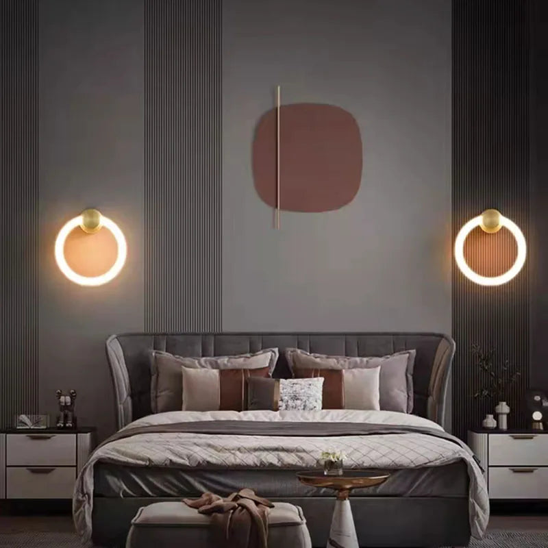 applique murale led moderne en laiton anneau acrylique 3 couleurs gradable - vue 4 sur 10