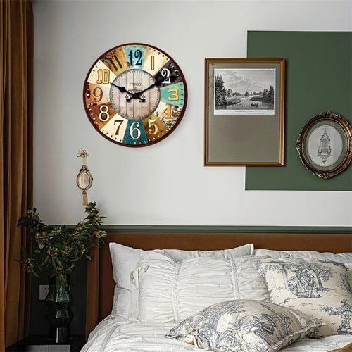 horloge murale rétro en bois pour décoration intérieure silencieuse - vue 4 sur 7