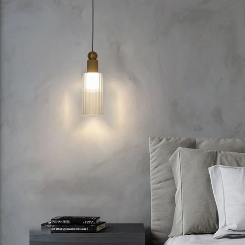 suspension moderne en verre et cuivre avec cordons interchangeables - vue 5 sur 8