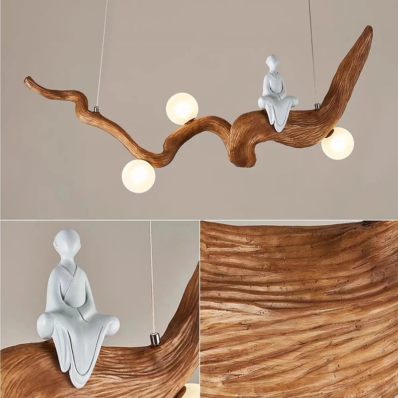 Lustre design Zen résine style bois à Branches suspension - vue 7 sur 7