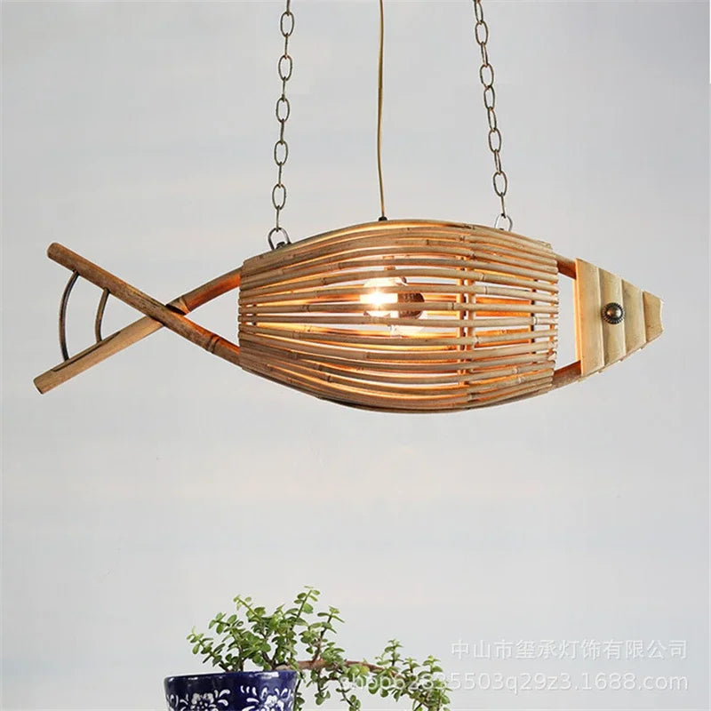 Nordique moderne suspension lumières créatif poisson Art bambou luminaire LED salon décor lampes suspendues cuisine Restaurant lumière - vue 10 sur 9