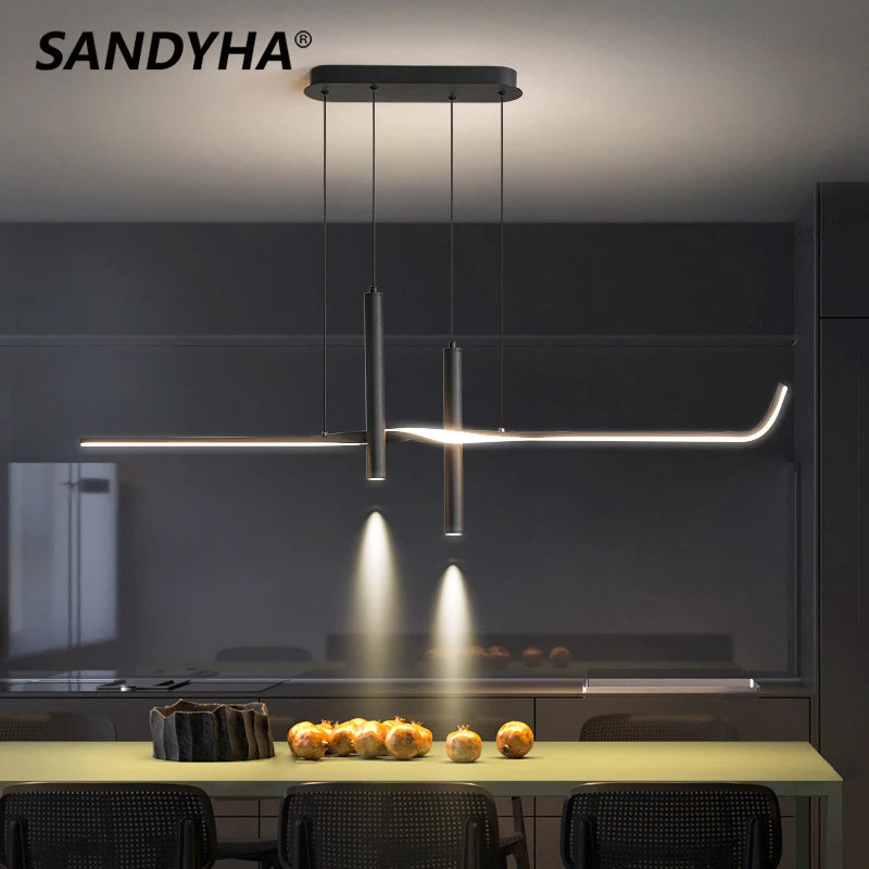 SANDYHA moderne longue bande lustre projecteurs De luxe Lustres De Teto o salle à manger salon Para Sala Jantar - vue 4 sur 12