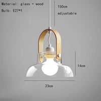 suspension moderne en verre transparent avec ampoule en bois