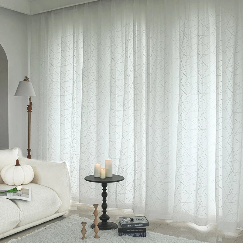 Voilage tulle brodé rayures style élégant pour salon