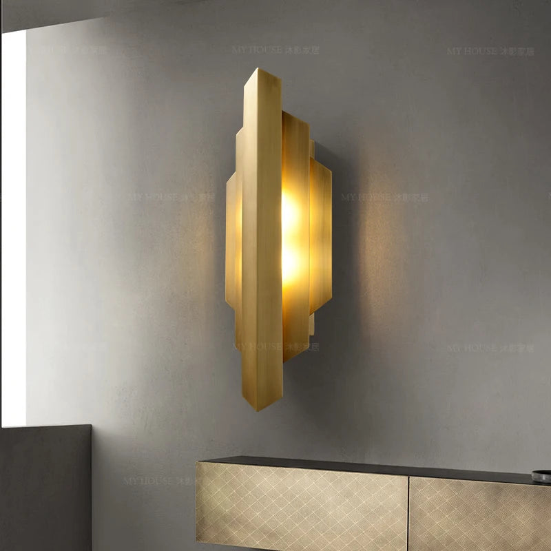 Postmoderne en laiton luxe salon fond cocina applique murale salon escalier couloir chambre chevet lampes décoratives