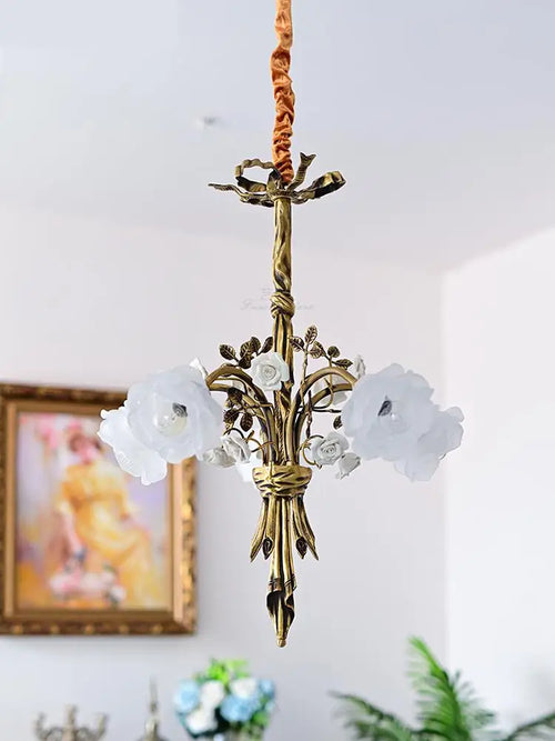 lustre en cuivre avec verre rose style classique européen à led - vue 3 sur 8