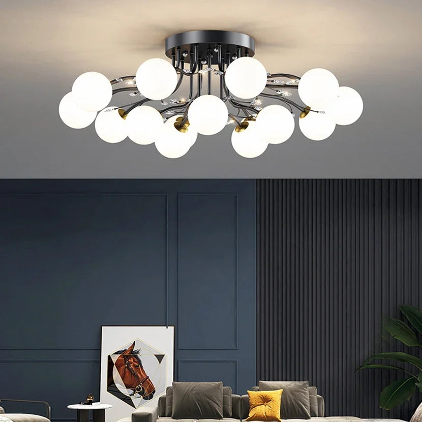 lustre en boule de verre nordique doré luminaire décoratif d'intérieur - vue 3 sur 18