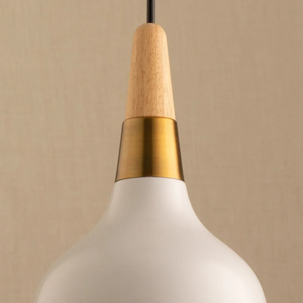 suspension led nordique en fil de fer forme macaron en bois - vue 4 sur 12