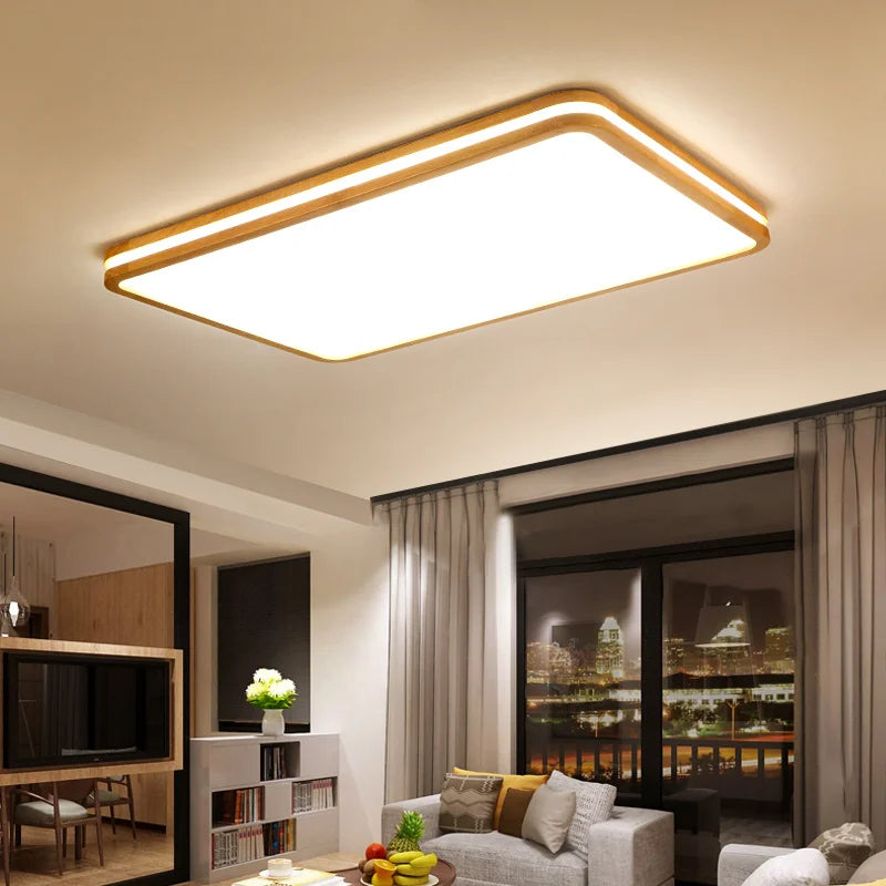 lustre moderne en bois avec télécommande et lumière led - vue 4 sur 12