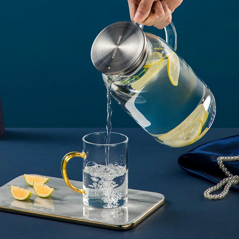 Carafe à eau en verre borosilicate avec couvercle