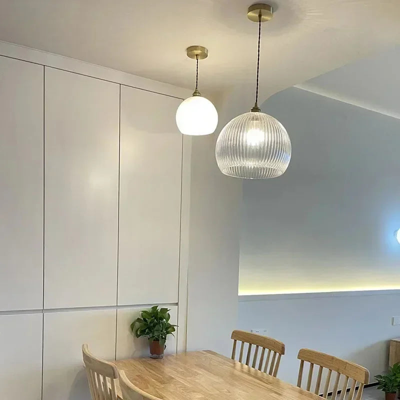lustre rétro en verre et cuivre pour décoration intérieure - vue 3 sur 9