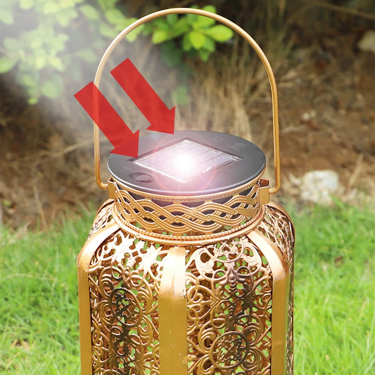 lampe solaire rétro en fer pour décoration extérieure - vue 3 sur 7