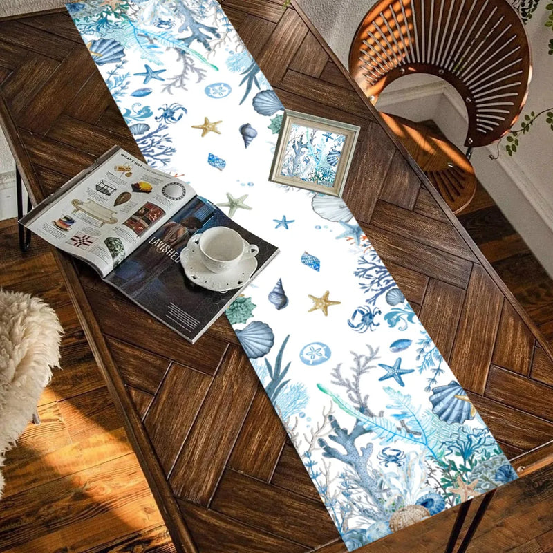 Chemin de table motif vie marine étoiles hippocampes