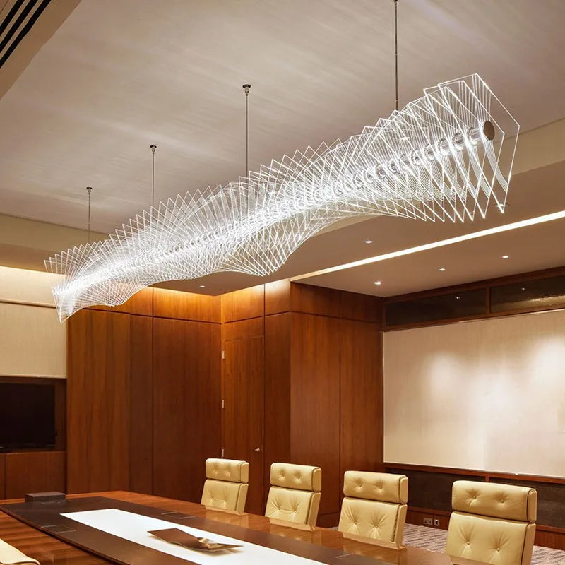 Postmodern Thousand Lamination Bar Pendant lamp, Long dining room lamp, light and Luxurious decoration, Adjustable acrylic lamp - vue 2 sur 9