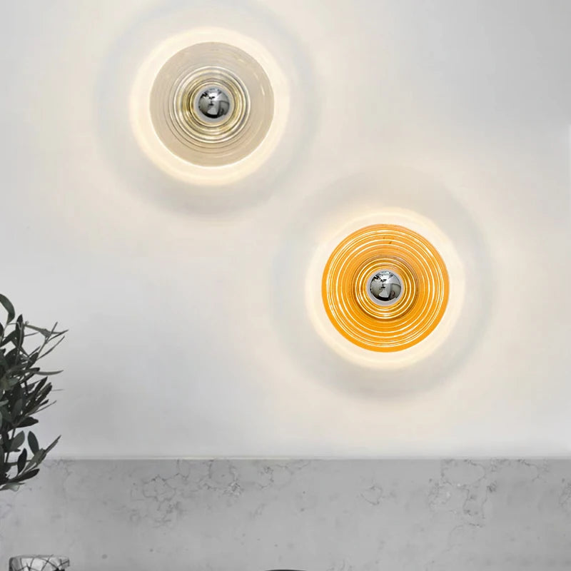 Applique murale en verre led nordique ondulations d'eau ronde