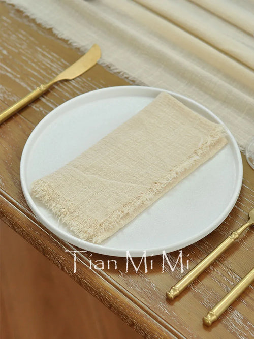 Chemin de table coton gaze retro boho beige