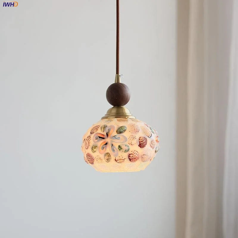 suspension en verre coloré avec fil de bois réglable moderne - vue 2 sur 25