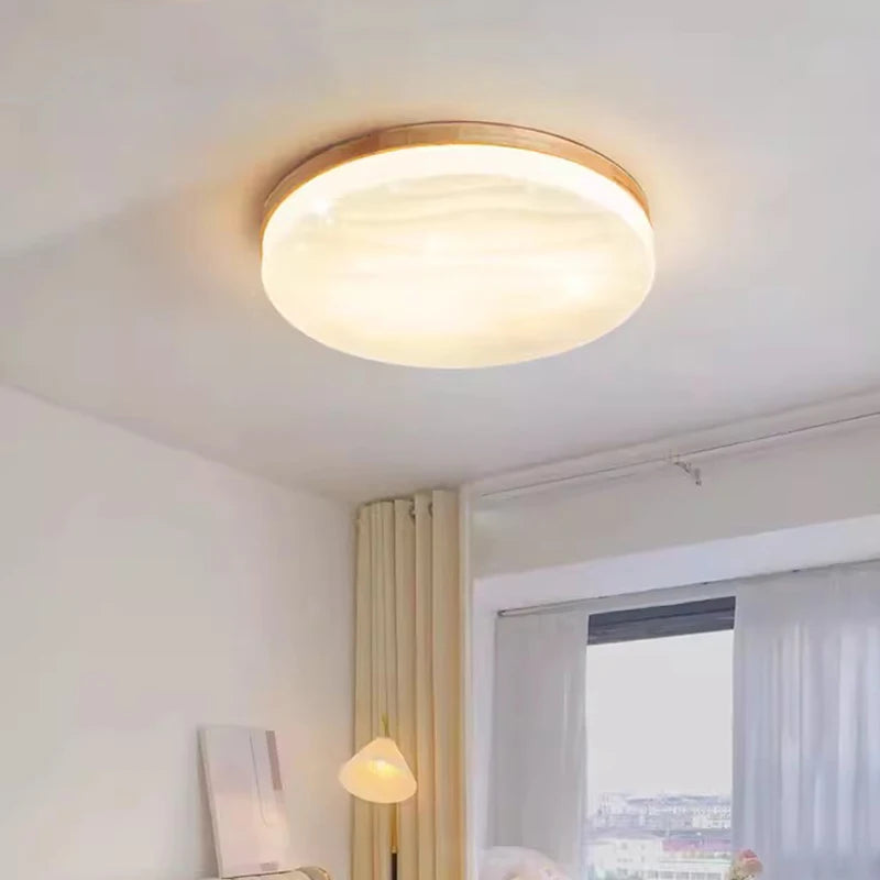 plafonnier led rond en bois design nordique décoratif intérieur - vue 3 sur 13