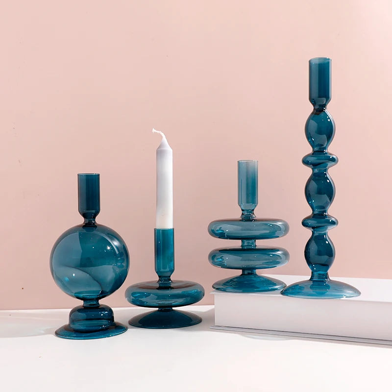 bougeoir en verre décoratif à rayures coniques pour événements festifs - vue 4 sur 30