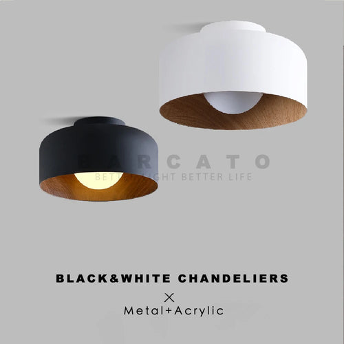 plafonnier Nordique moderne noyer bois Texture Led pour chambre salon cuisine étude allée balcon rond G9 lustre lumière - vue 6 sur 8