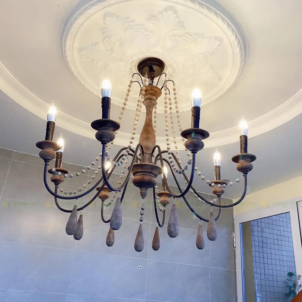 lustre à bougies led en bois pour galerie dart et éclairage intérieur - vue 3 sur 9