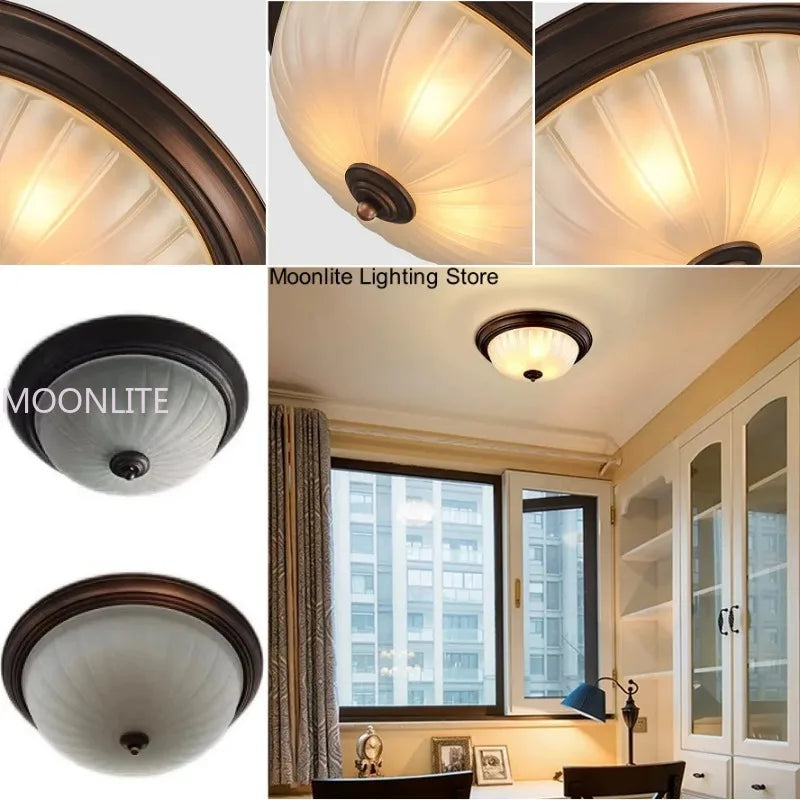 Plafonnier rond or/noir/Bronze plafonnier verre dépoli pour couloir salon cuisine LED lumineuse éclairage 110/220V - vue 7 sur 18