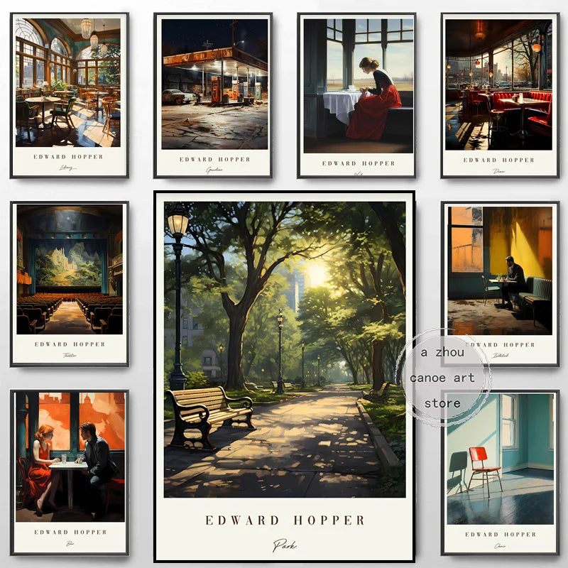 bibliothèque d'œuvres d'art classiques edward hopper décor mural moderne - vue 2 sur 7
