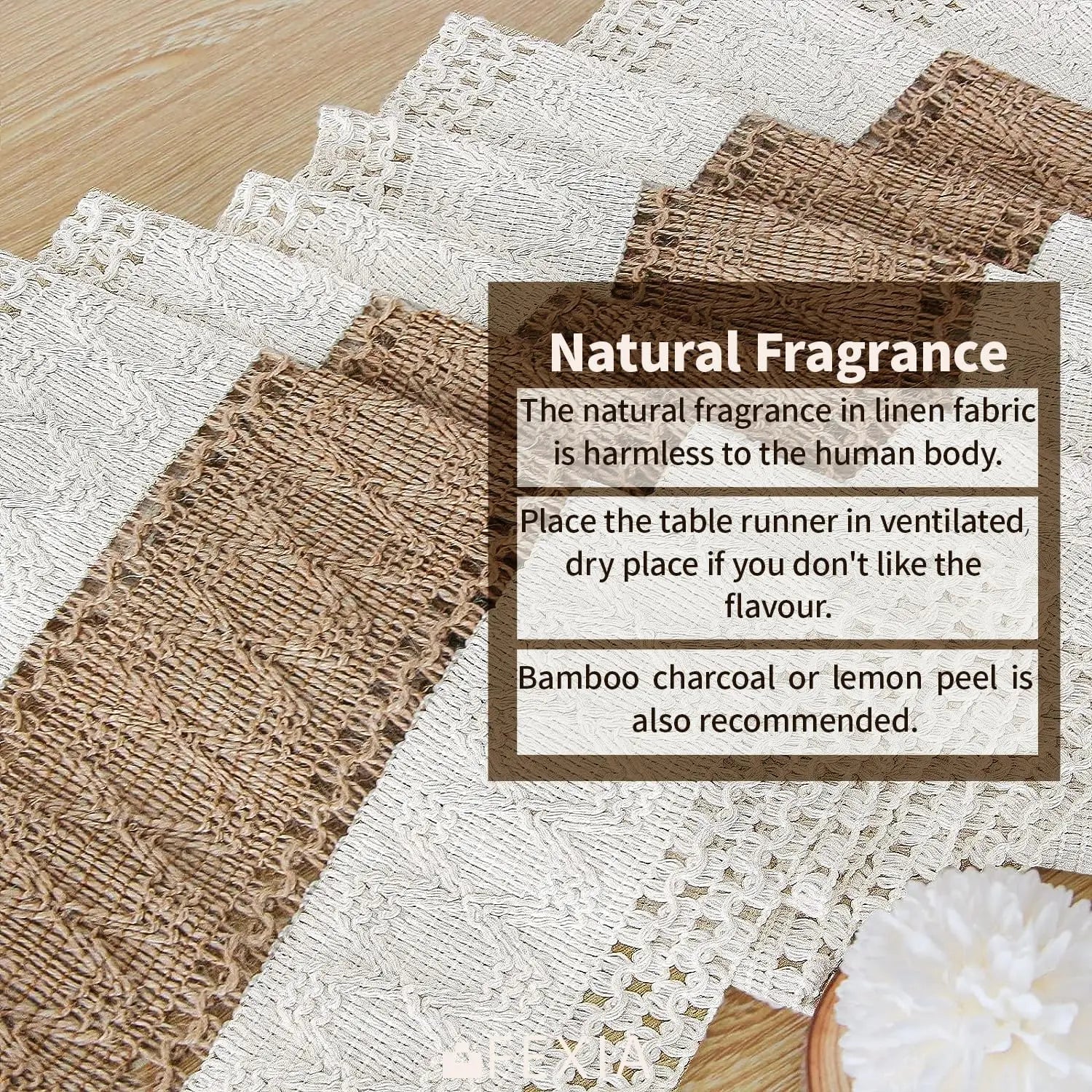 Chemin de table boheme beige motifs geometriques pompons - vue 4 sur 7