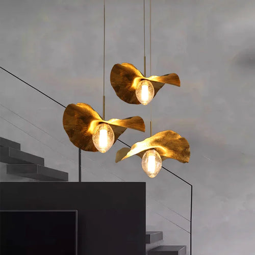 lustre nordique en cuivre forme de feuille de lotus suspendu - vue 2 sur 9