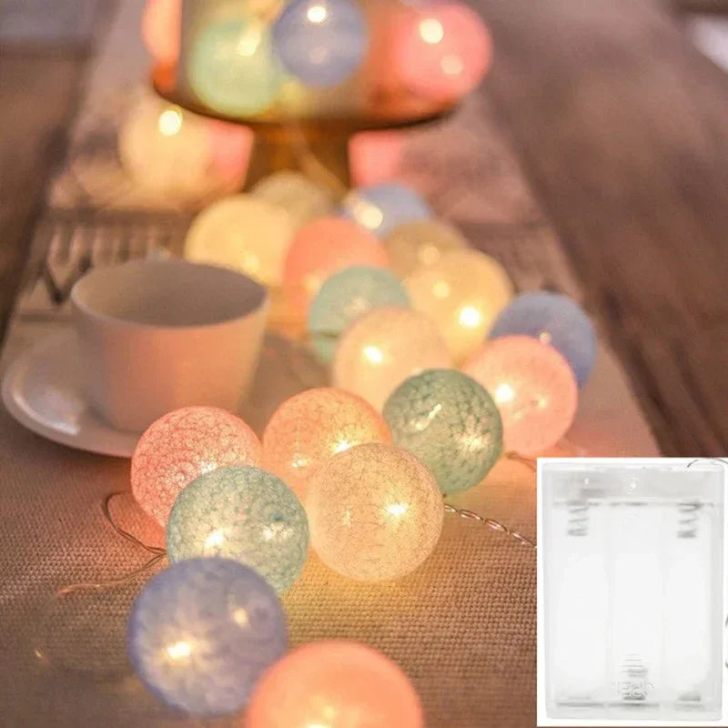 guirlande lumineuse led en boules de coton pour décorations festives - vue 2 sur 16