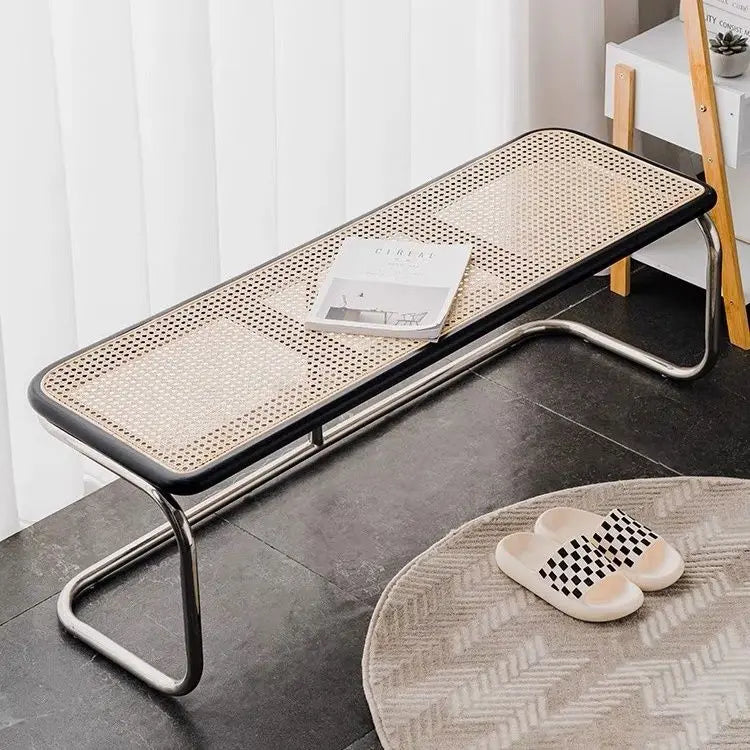 tabouret bas en rotin ancien style japonais pour salon ou entrée - vue 11 sur 11