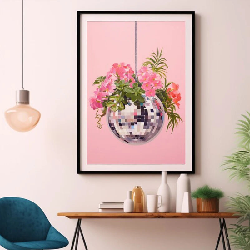 affiche de boule disco abstraite rétro pour décoration murale