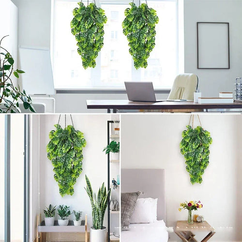 guirlande de feuilles de monstera artificielles pour décoration intérieure et extérieure - vue 4 sur 10