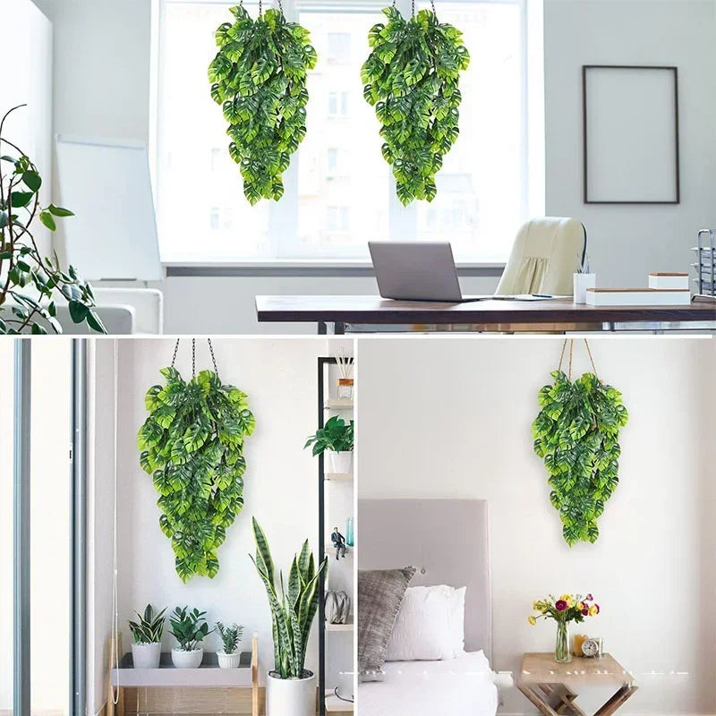 guirlande de feuilles de monstera artificielles pour décoration intérieure et extérieure - vue 4 sur 10