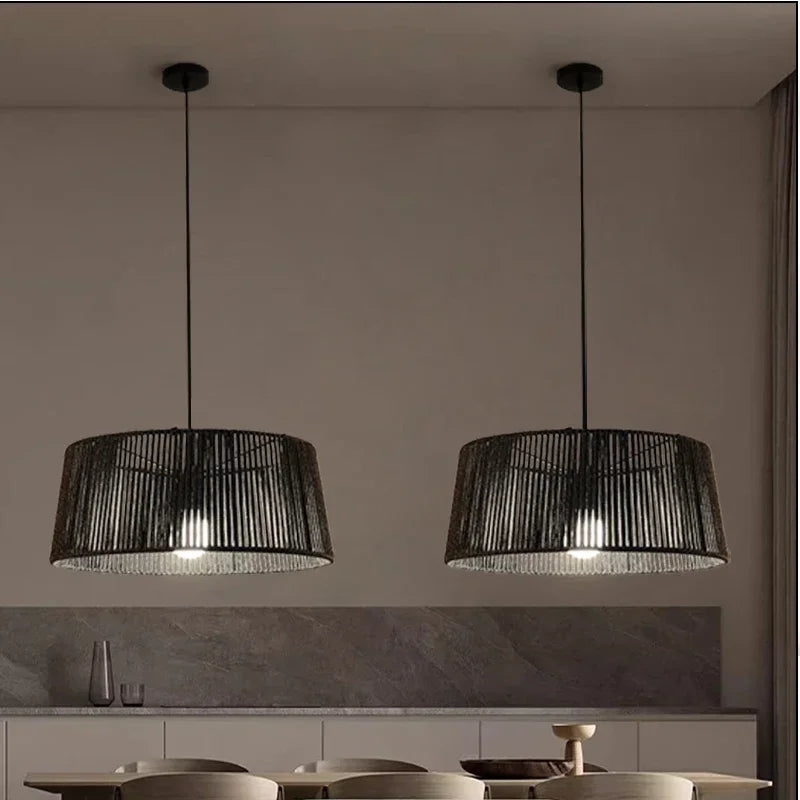 lustre nordique sandyha corde tissée lampes led suspendues - vue 4 sur 12
