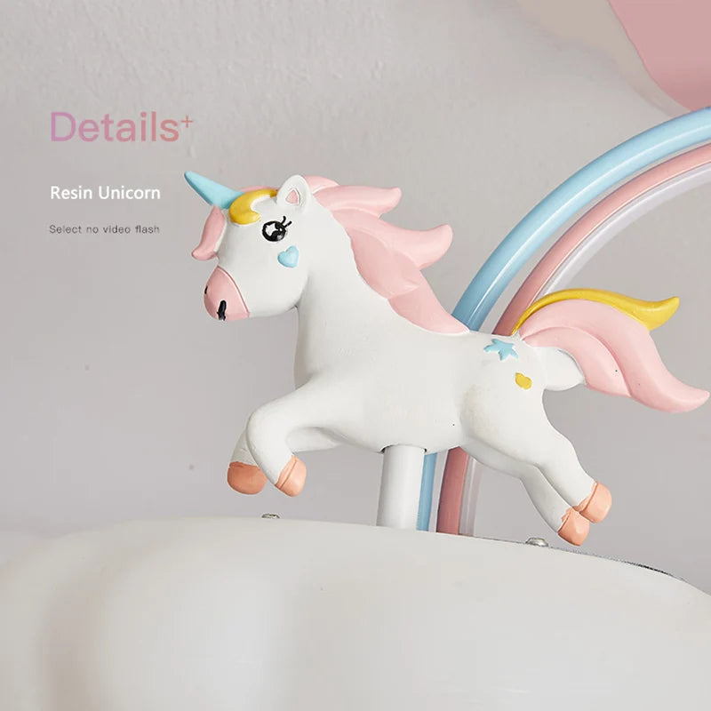 Dessin animé licorne lumière chambre d'enfant plafonnier avec télécommande nuage princesse chambre rose lustre lumière spectre complet - vue 7 sur 8