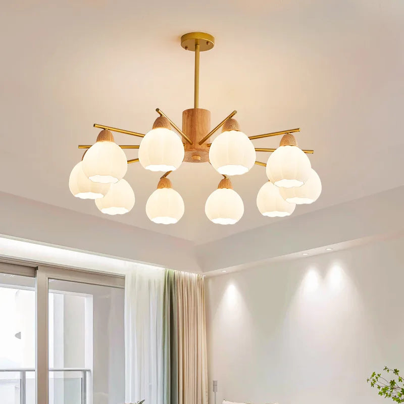 lustre moderne en bois et verre style japonais pour décoration intérieure - vue 7 sur 10