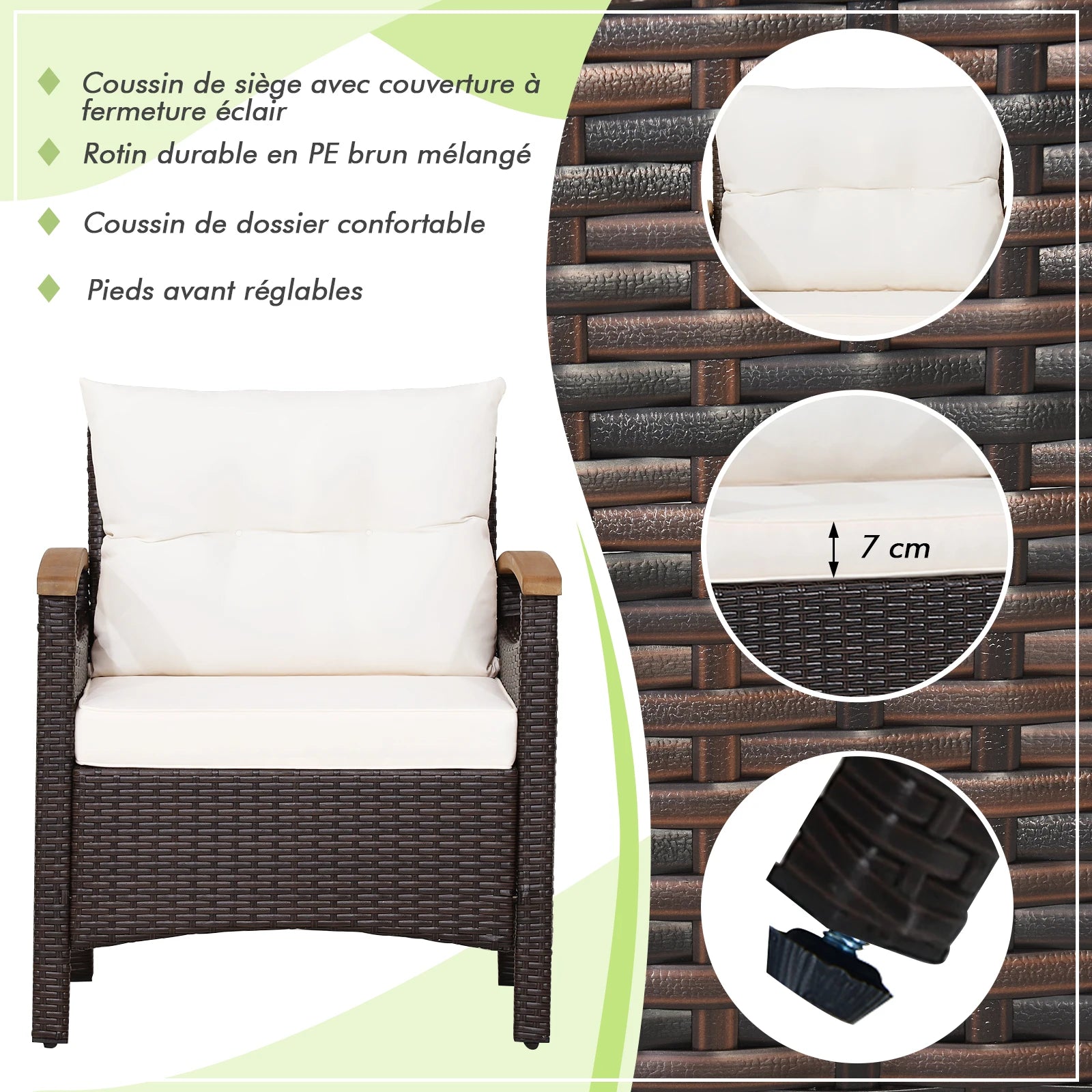 mobilier de jardin en rotin avec deux fauteuils et une table - vue 4 sur 6