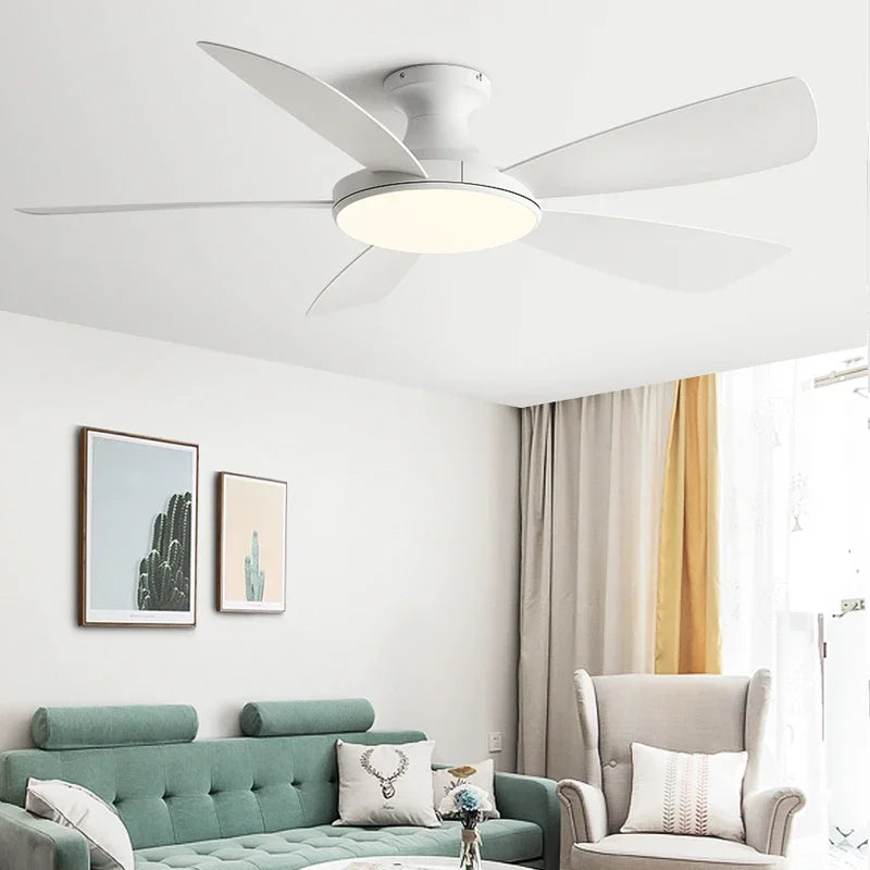 ventilateur de plafond bas moderne avec lumière led et télécommande dc - vue 3 sur 12