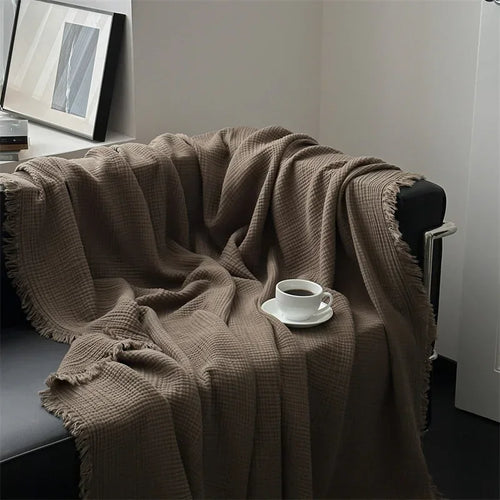 Plaid coton pompons carreaux salon chambre doux