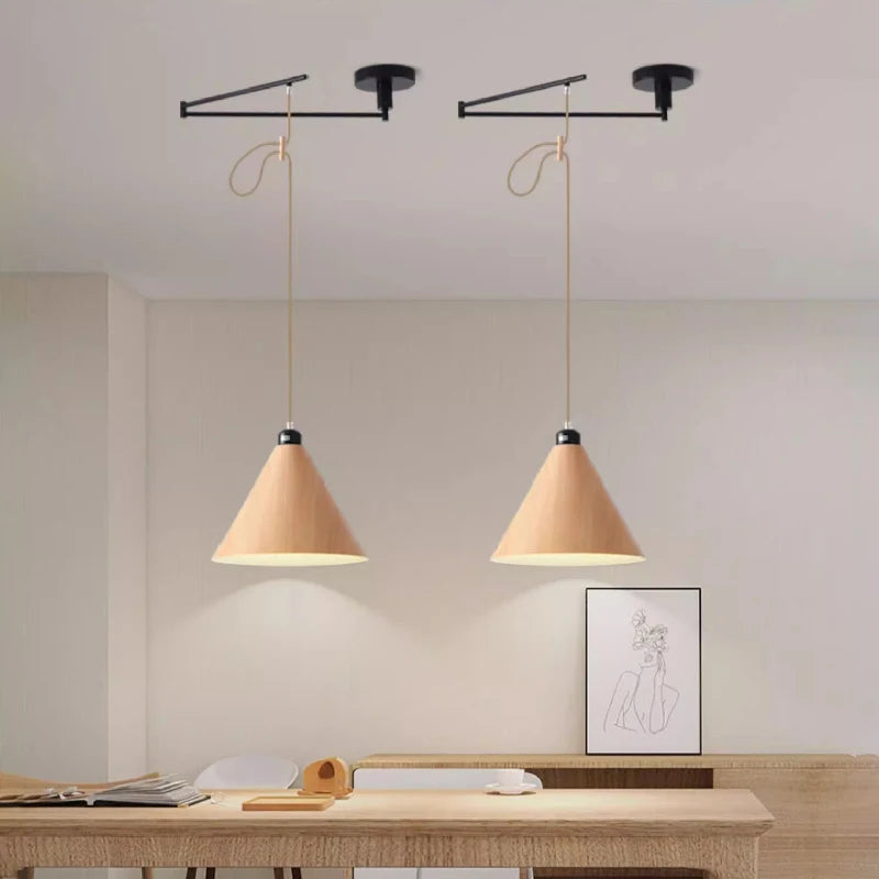 lustre en bois de noyer rétractable à bras pivotant moderne - vue 6 sur 16