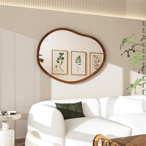 grand miroir mural asymétrique avec cadre en bois naturel - vue 4 sur 7