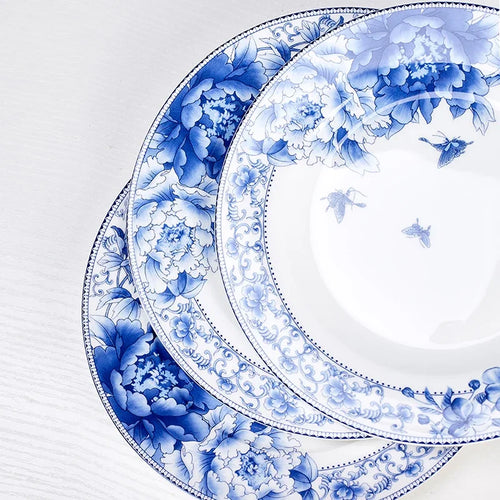 Assiettes porcelaine Jingdezhen motifs floraux style chinois