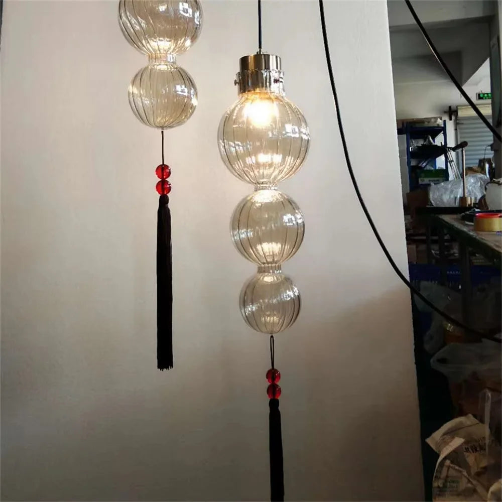 suspension en verre teinté style chinois pour décoration intérieure - vue 11 sur 15