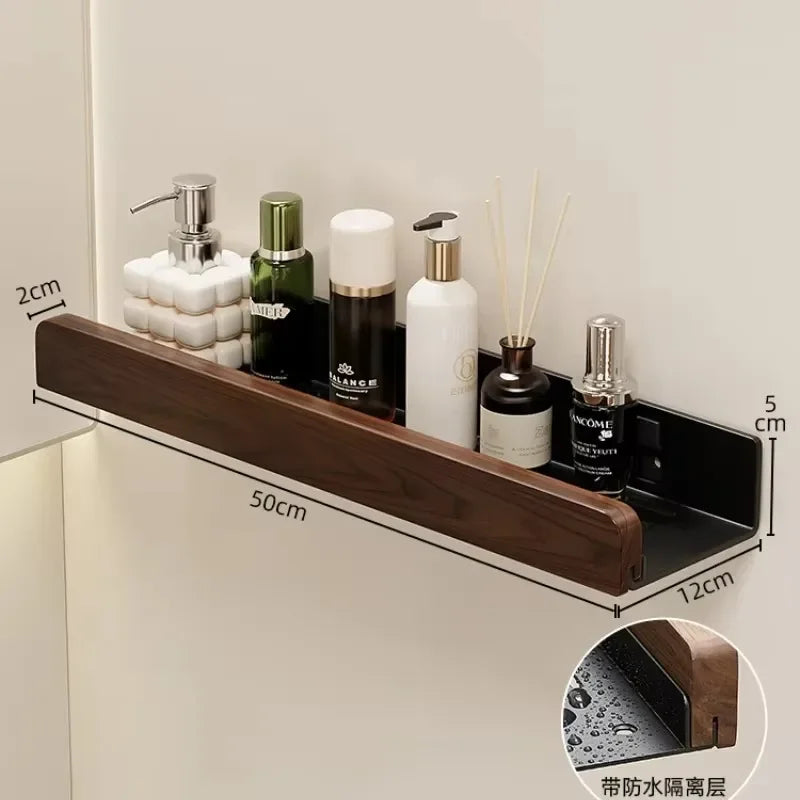 étagère murale en noyer pour rangement et porte-serviettes - vue 5 sur 10