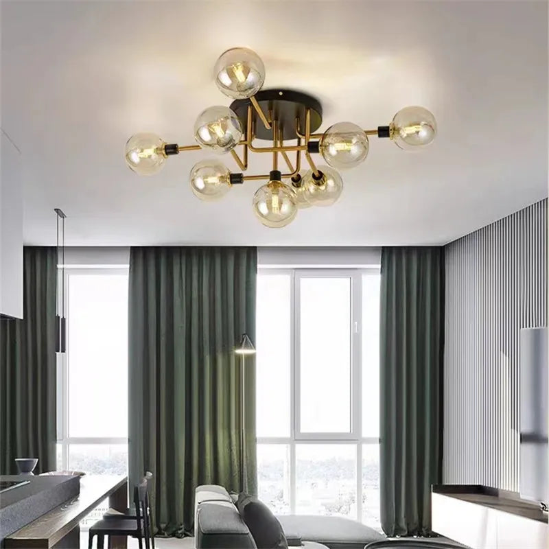 Plafonnier en verre nordique G9 LED lumière industrielle en métal pour chambre salon salle à manger étude maison intérieur loft lumière - vue 5 sur 18